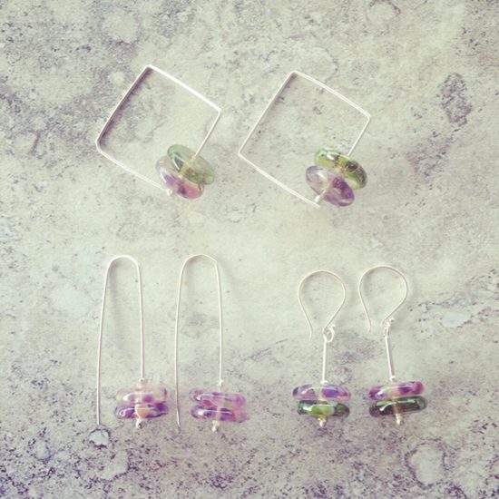 recycled glass bead earrings