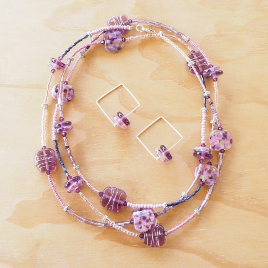 long purple glass bead necklace