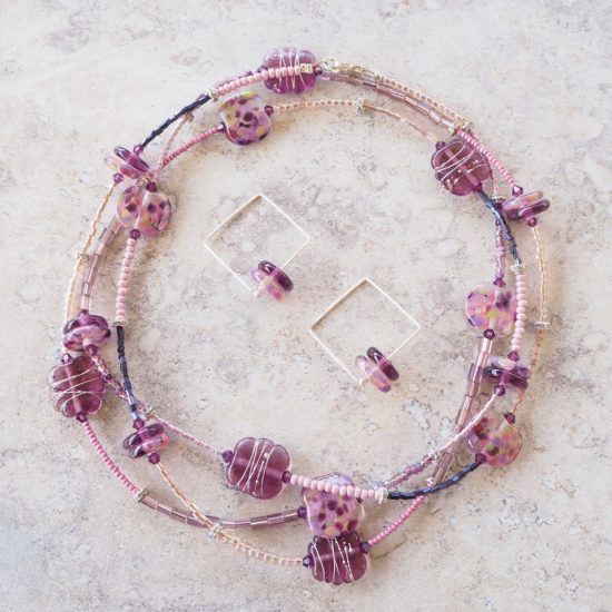 long purple glass bead necklace