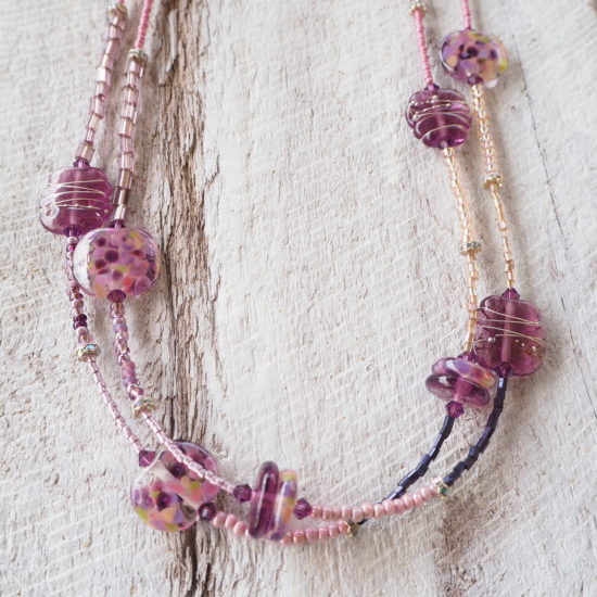 long purple glass bead necklace 