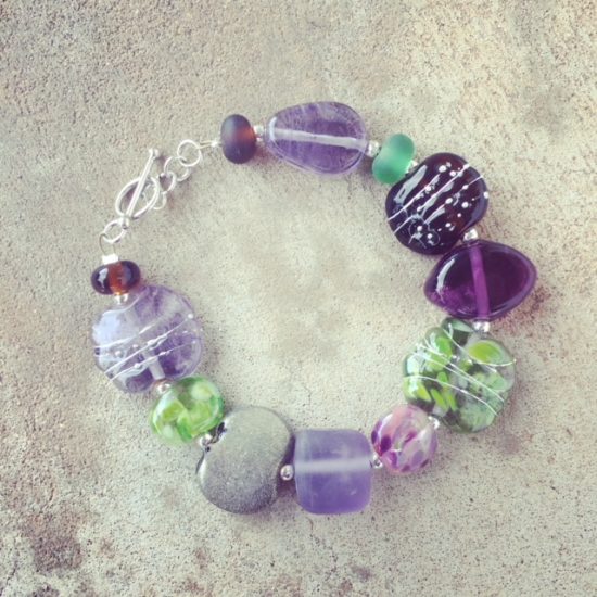 recycled glass bead bracelet