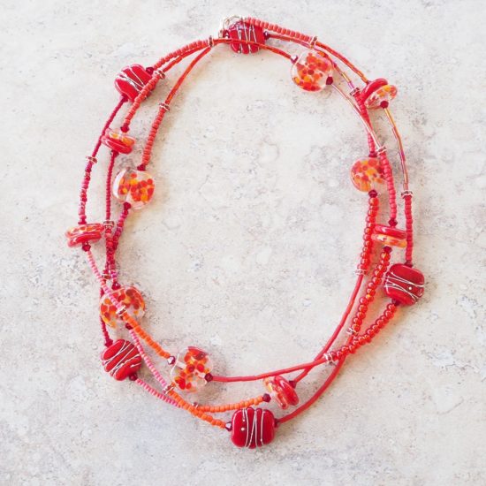 long red glass bead necklace