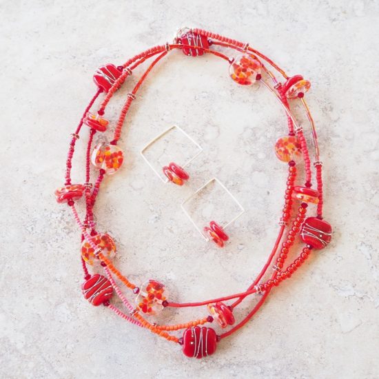 long red glass bead necklace