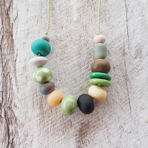 green handmade glass bead necklace