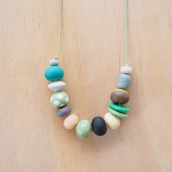 green handmade glass bead necklace