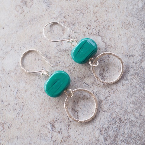 silver and green glass earrings