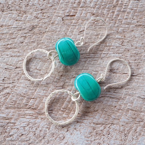 silver and green bead earrings