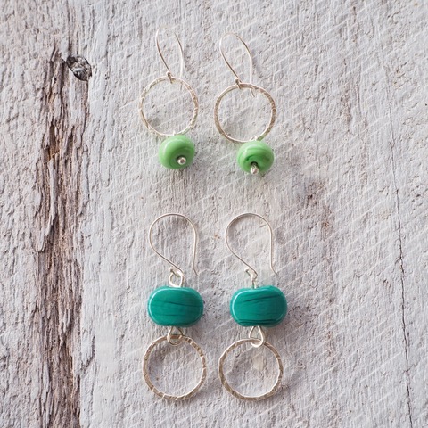 silver and green earrings