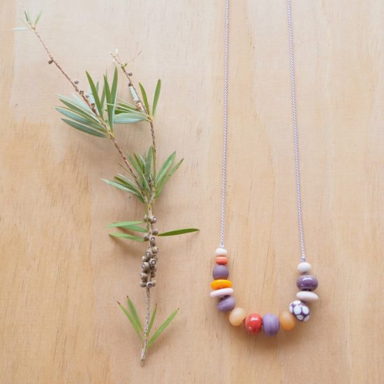 purple handmade glass bead necklace