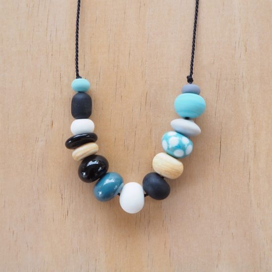 blue handmade glass bead necklace