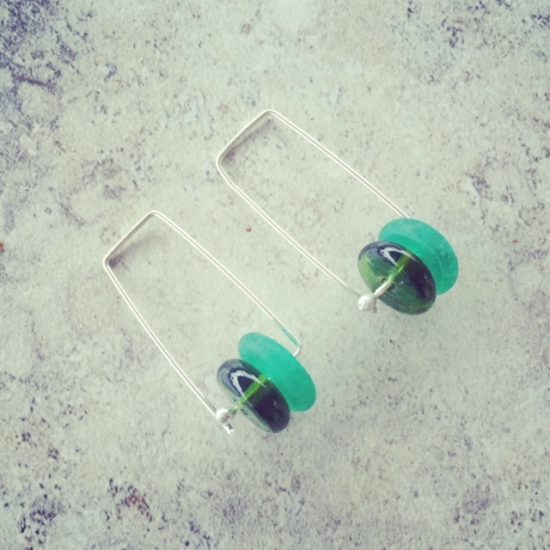 green recycled glass earrings 