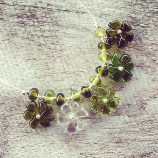 Recycled glass necklace | handmade recycled glass beads made from Bethany Wines wine bottles. 