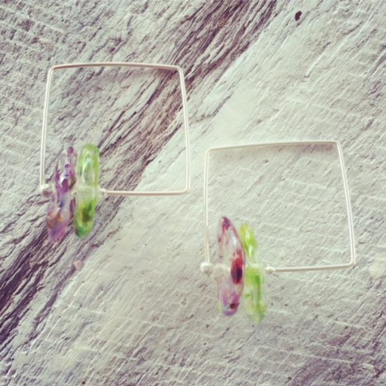 recycled glass earrings | Handmade recycled glass beads made from a Bethany Winery wine bottle.