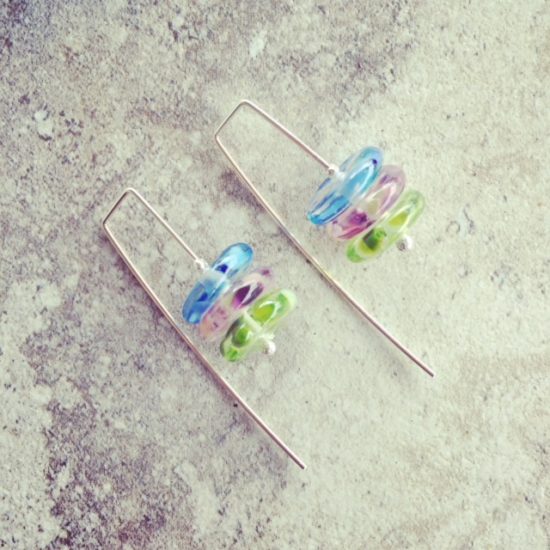 recycled glass earrings | handmade recycled glass beads made from a wine bottle 