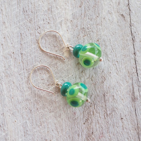 Handmade glass bead earrings - green