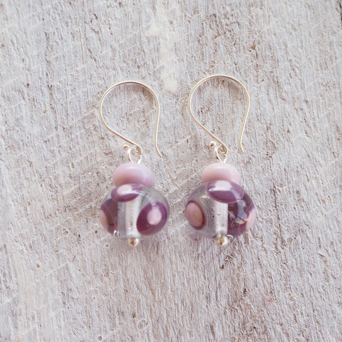 Handmade glass bead earrings - pink