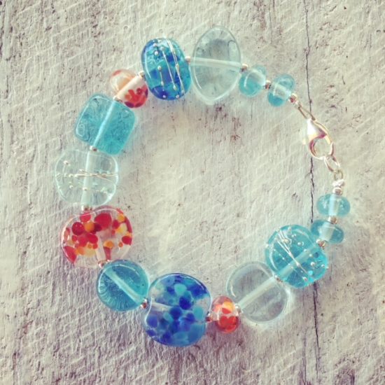 Recycled glass bracelet | beads made from gin and wine bottles