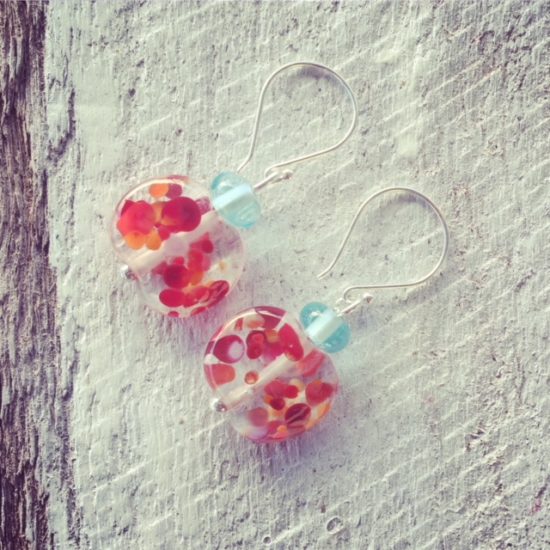 Recycled glass earrings | beads made from a Bombay Sapphire Gin and tonic water bottle. 