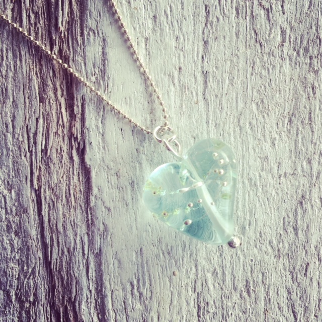 Recycled glass necklace | heart-shaped pendant made from a wine bottle 