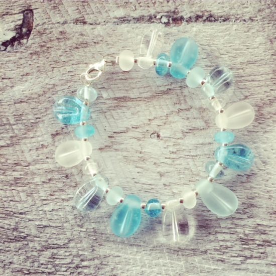 Recycled glass bead bracelet | leaf beads made from wine and gin bottles