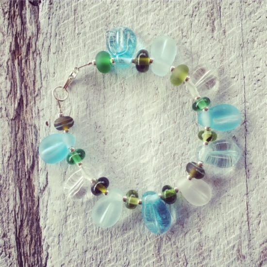 Recycled glass bead bracelet | beads made from wine and gin bottles