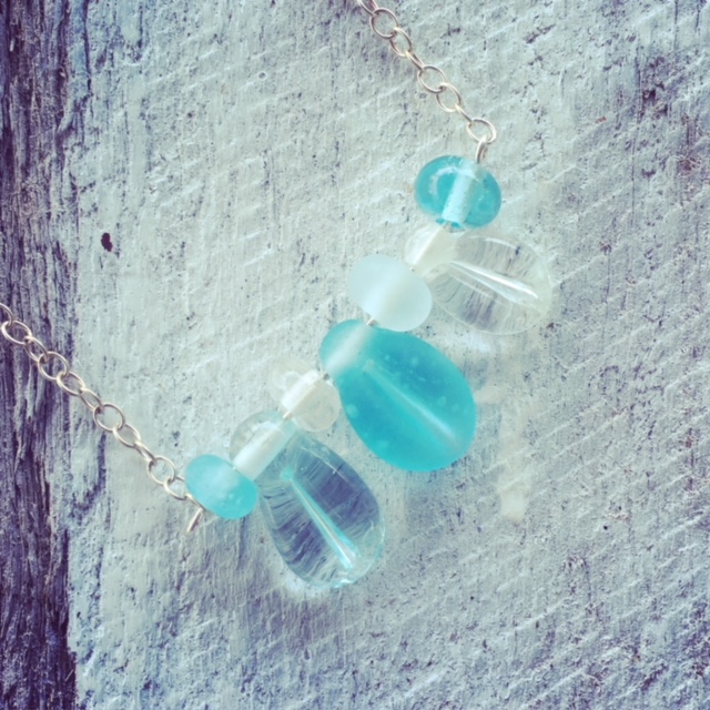 Recycled glass bead necklace | beads made from wine and gin bottles