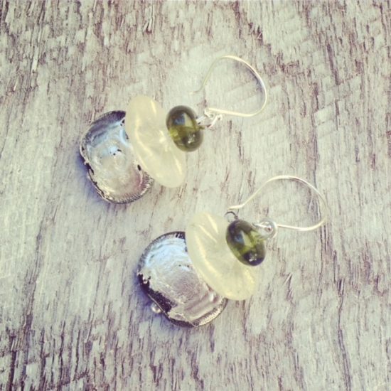 Recycled glass earrings | handmade glass beads made from gin, wine and champagne bottles 