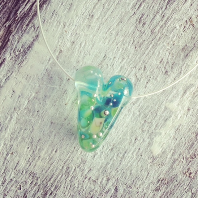 Recycled glass necklace | beautiful heart-shaped bead made from a wine bottle