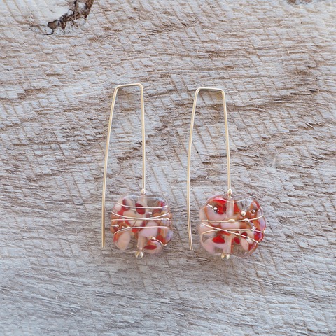 Recycled glass earrings | beautiful red and pink toned earrings
