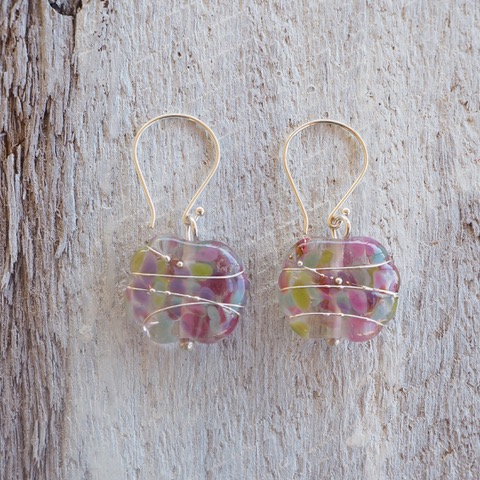 Recycled glass earrings | pretty pink/green recycled glass earrings 