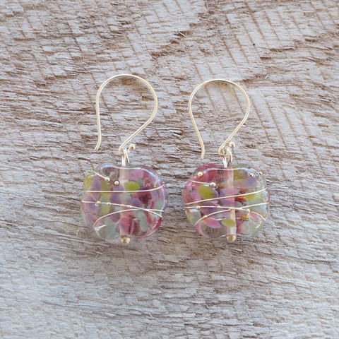 Recycled glass earrings | pretty pink/purple tones