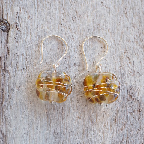 Recycled glass earrings | handmade glass beads made from a wine bottle