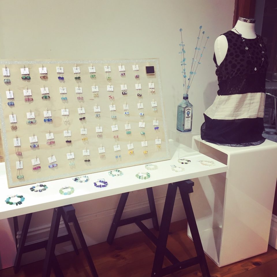 Recycled glass earrings | a mix of earrings on display at T'Arts in Adelaide 