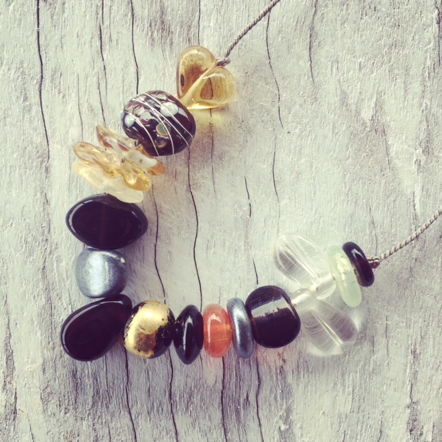 Recycled glass necklace | golden brown recycled glass beads 