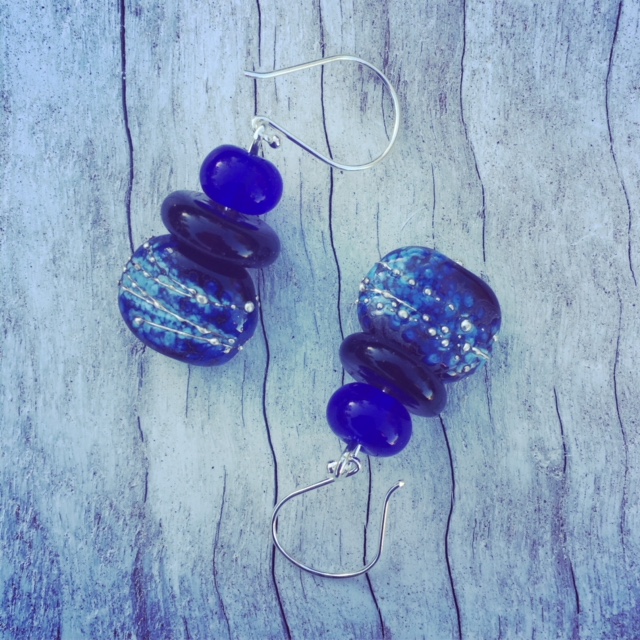 Recycled glass earrings | beads made from a Hendricks Gin and Skyy Vodka bottle 