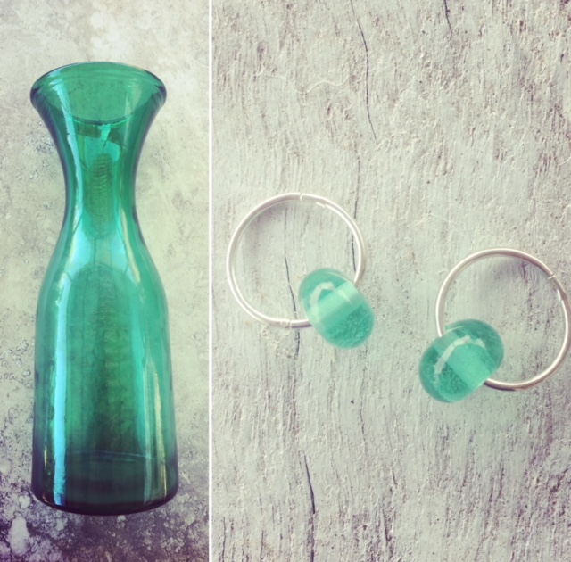 Recycled glass earrings | green beads made from a green carafe