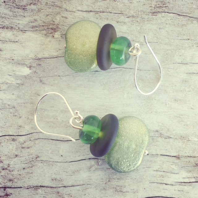 Recycled glass earrings | beads made from gin and wine bottles 