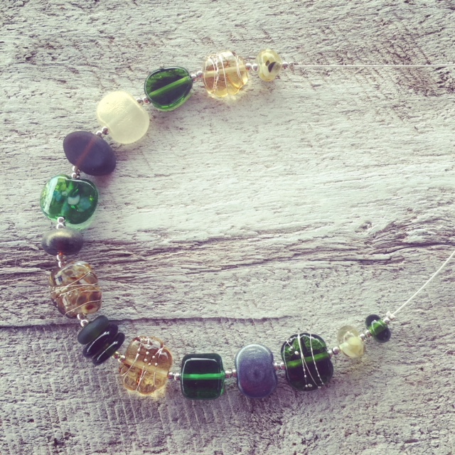 Recycled glass necklace | glass beads made from gin, wine, beer and champagne bottles.