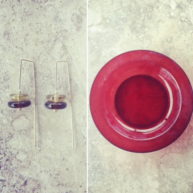 Recycled glass earrings | beads made from a red glass plate