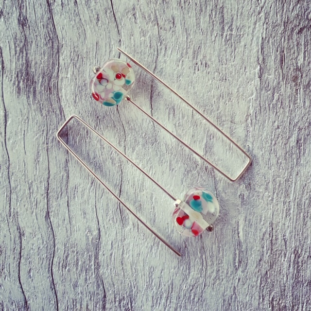 Recycled glass earrings | long earrings with a speckle of colour 