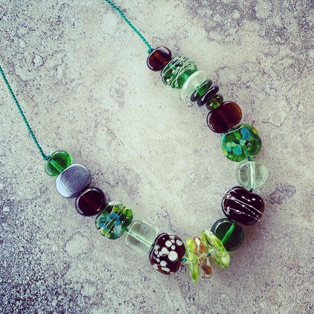 Recycled glass jewellery | glass beads made from gin, wine, beer bottles and green depression glass 