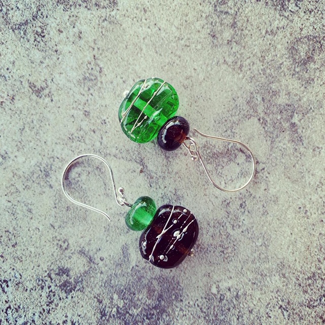 Recycled glass jewellery | glass beads made from gin, wine, beer bottles and green depression glass 