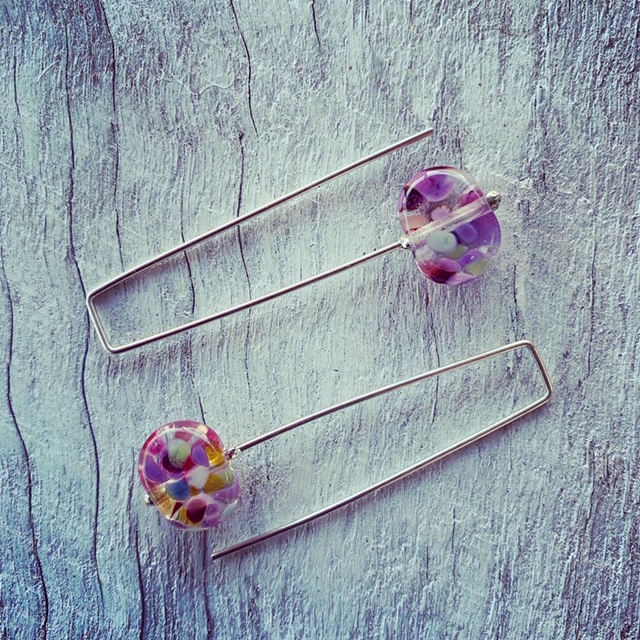 Recycled glass earrings | pink/purple earrings, beads made from wine bottles