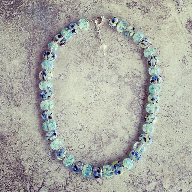 Recycled glass necklace | beads made from a wine bottle 