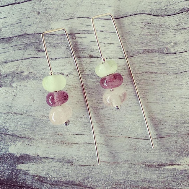 Recycled glass bead earrings | beads made from assorted recycled glass objects 