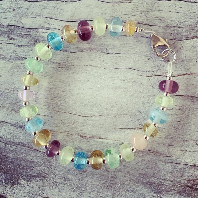 Recycled glass bead bracelet | beads made from assorted recycled glass objects 