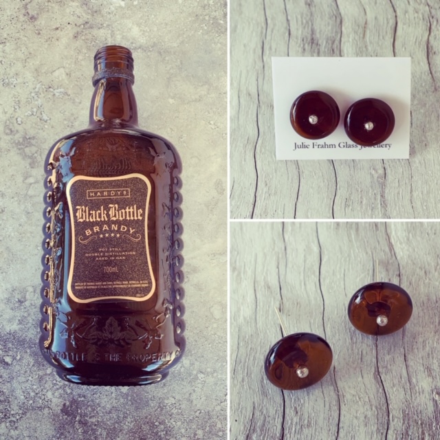 Recycled glass earrings | amber studs made from a brandy bottle 