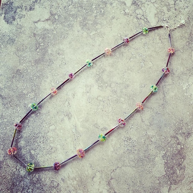 Recycled glass necklace | beads made from a Bethany Wines bottle