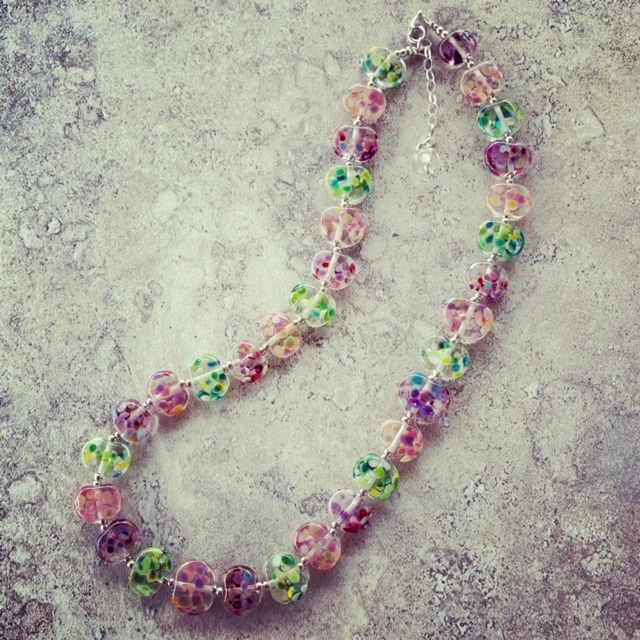 Recycled glass necklace for Vintage Festival at Bethany Wines