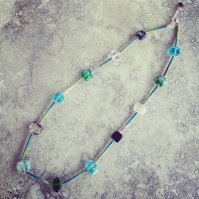 Gin and Tonic and enamel copper tubes necklace 